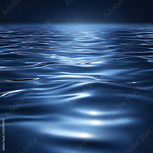 Dark blue abstract background. Reflection of light on a smooth surface of water with small waves.