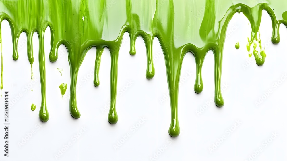 Dripping Fluid green color, on a white background, generative AI