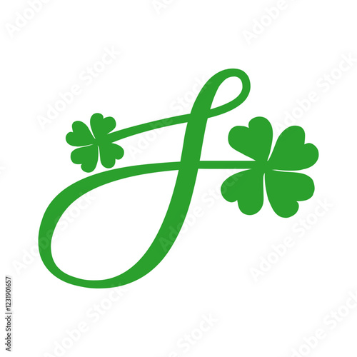 Símbolo de primavera. Logo con letra inicial S con trébol de cuatro hojas para felicitaciones y tarjetas del día de San Patricio