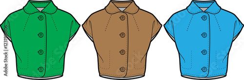 Fashion Flat Sketches Short Sleeve Button Down Shirts