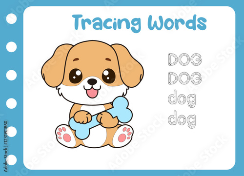 tracing the word of dog. animal cute