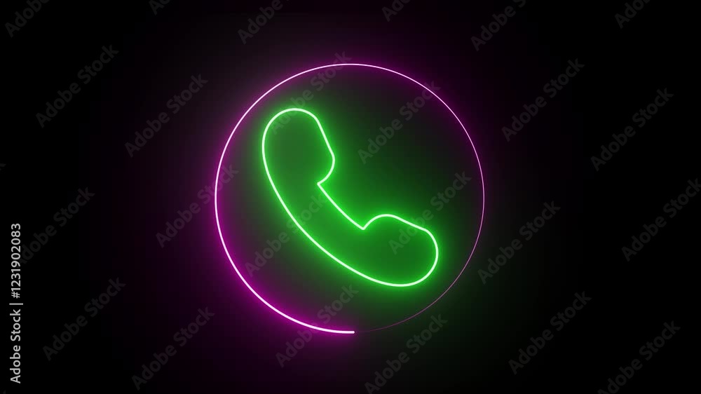 Glowing neon call icon animation on black background. call concept on mobile phone screen animation. 4k motion graphics animation. Glowing neon call icon animation on black background. call concept on mobile phone screen animation. 4k motion graphics animation.