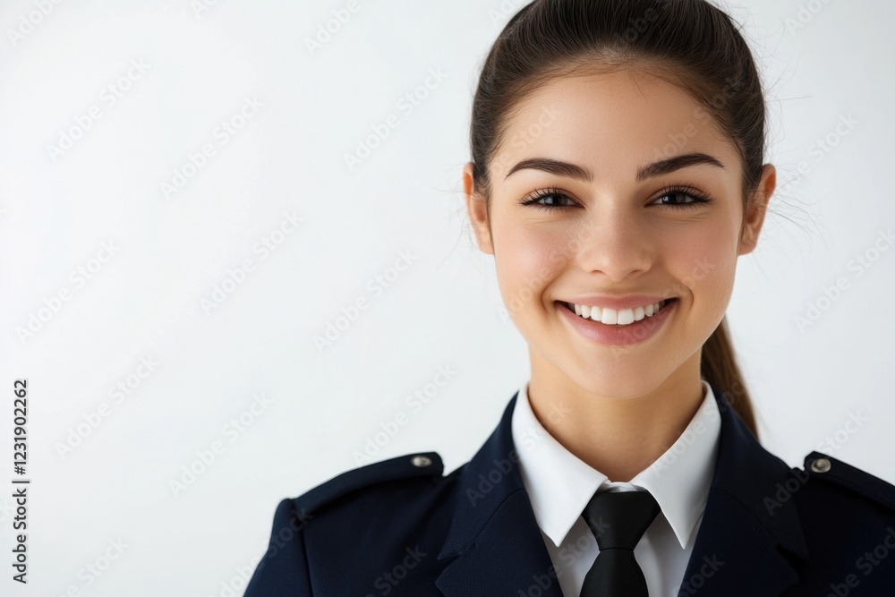 A smiling woman wearing a uniform posing for the camera A smiling woman wearing a uniform posing for the camera
