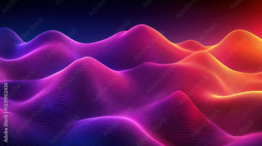 Abstract Neon Waves Landscape, Digital Art Background Abstract Neon Waves Landscape, Digital Art Background