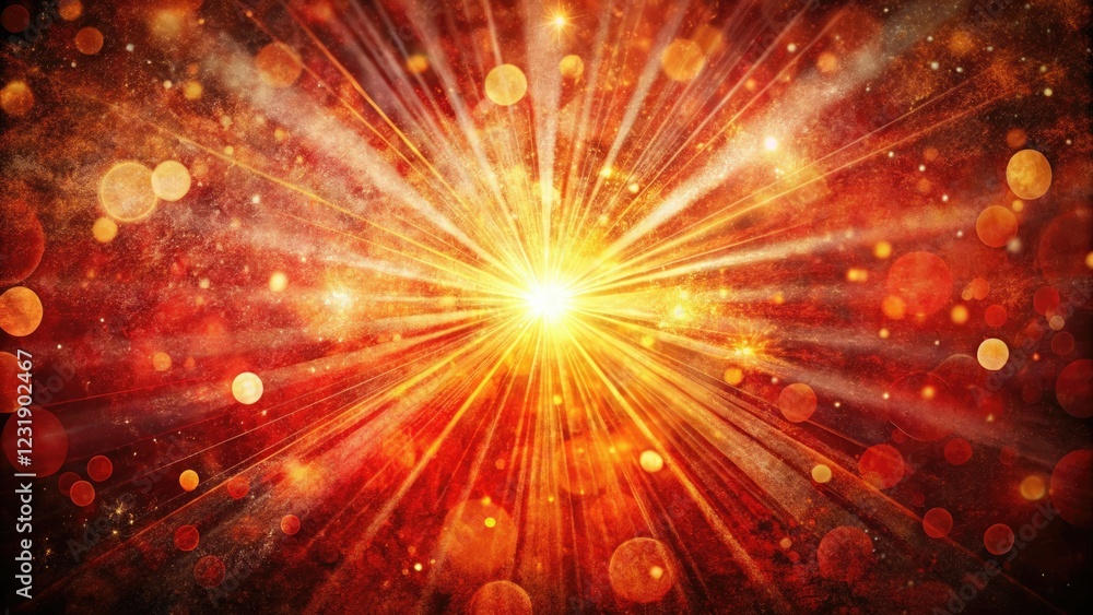 Fototapeta premium Abstract red grunge sunburst: bokeh textures create an artistic, photographic background.