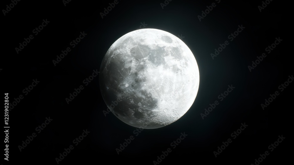 Glowing moon shines bright in the calm night sky Glowing moon shines bright in the calm night sky