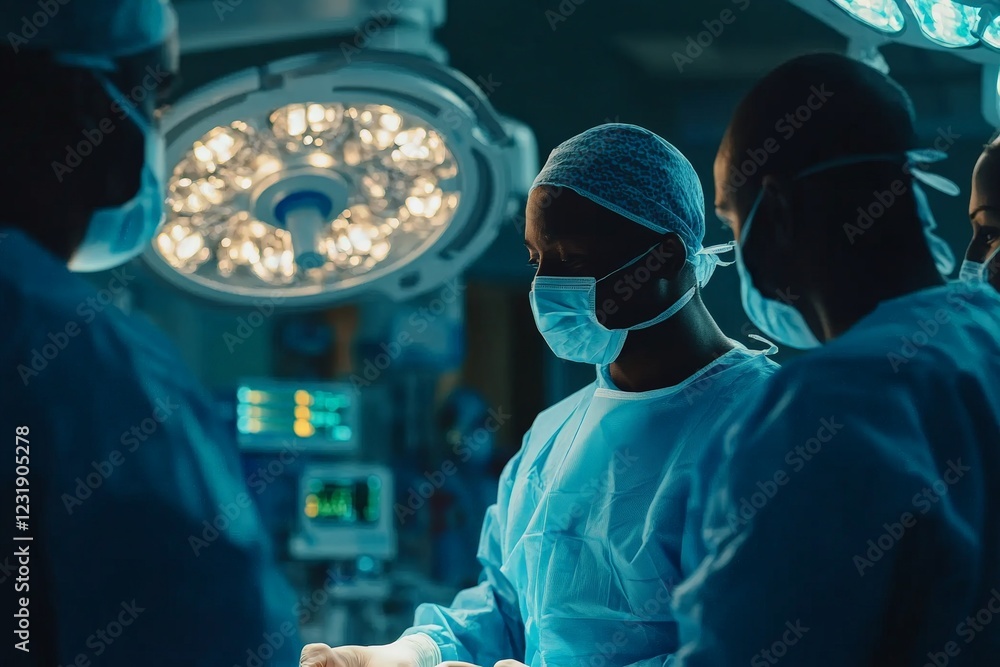 Surgeons perform a complex procedure in a modern operating room with focused teamwork and advanced technology at play Surgeons perform a complex procedure in a modern operating room with focused teamwork and advanced technology at play
