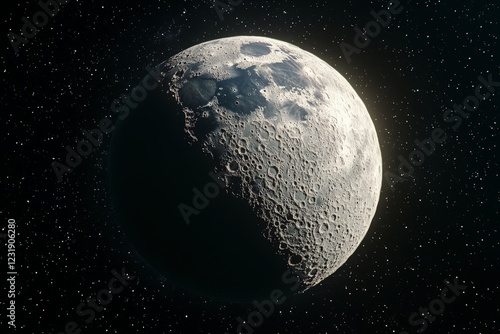 Majestic view of the moon illuminated against a starry sky in deep space photo