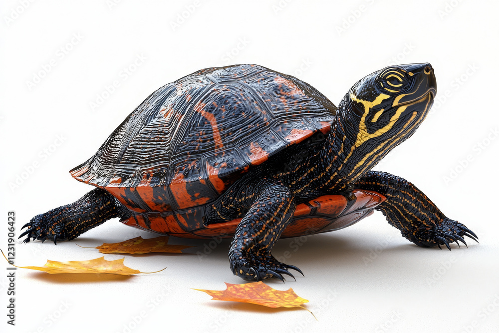 Obraz premium Painted turtle amidst autumn leaves.