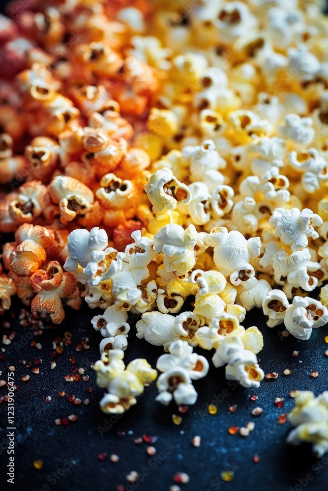A pile of popcorn sitting on top of a table, perfect for snacking or serving at parties