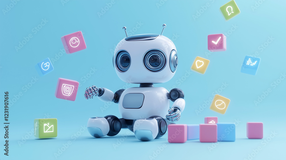 ブロックとインターフェースで作業する小さなロボット ブロックとインターフェースで作業する小さなロボット