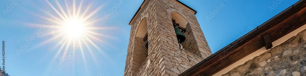 A clock tower with the sun shining behind it, perfect for use in travel or architecture images A clock tower with the sun shining behind it, perfect for use in travel or architecture images