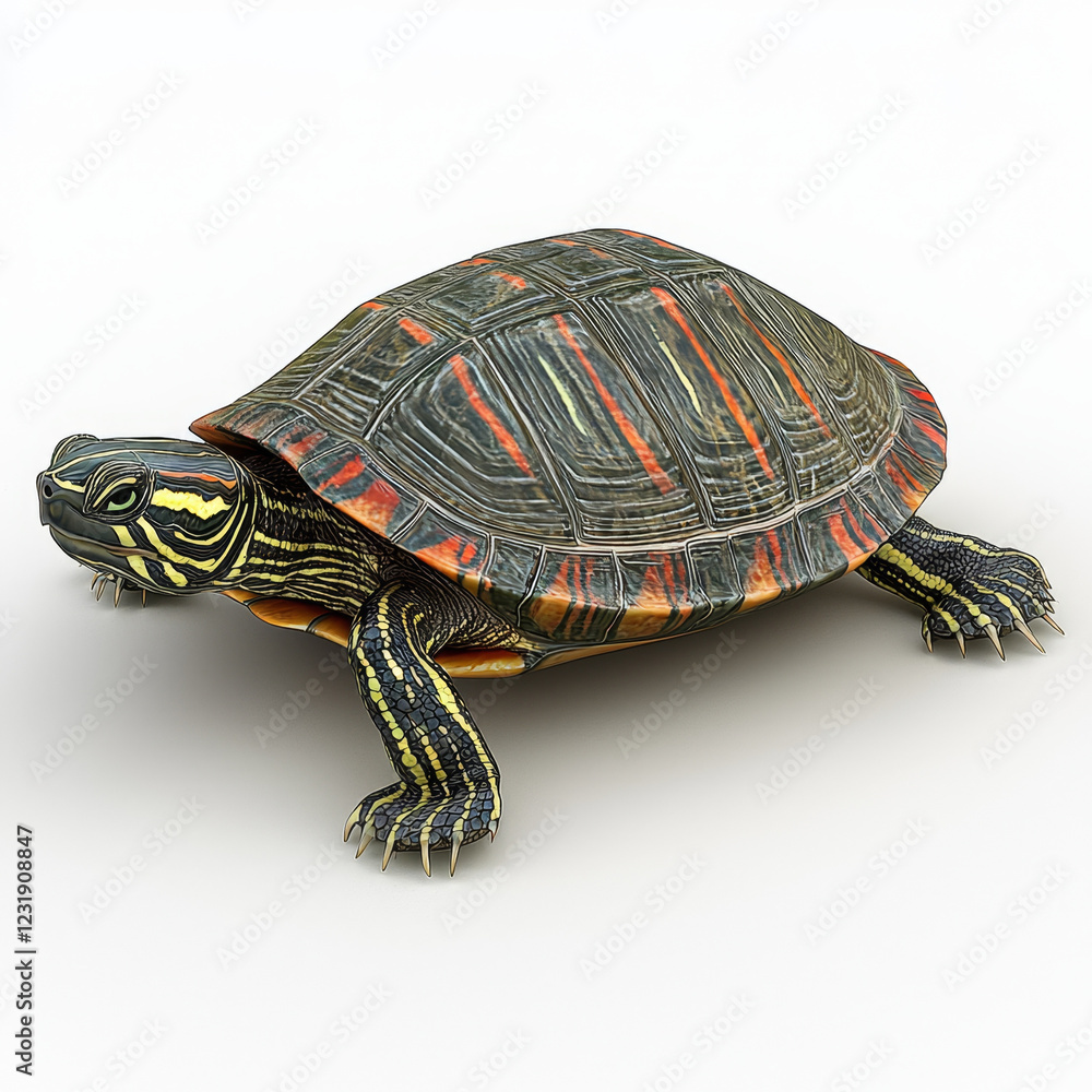 Obraz premium Striped Turtle Shell, Detailed Reptile Model.