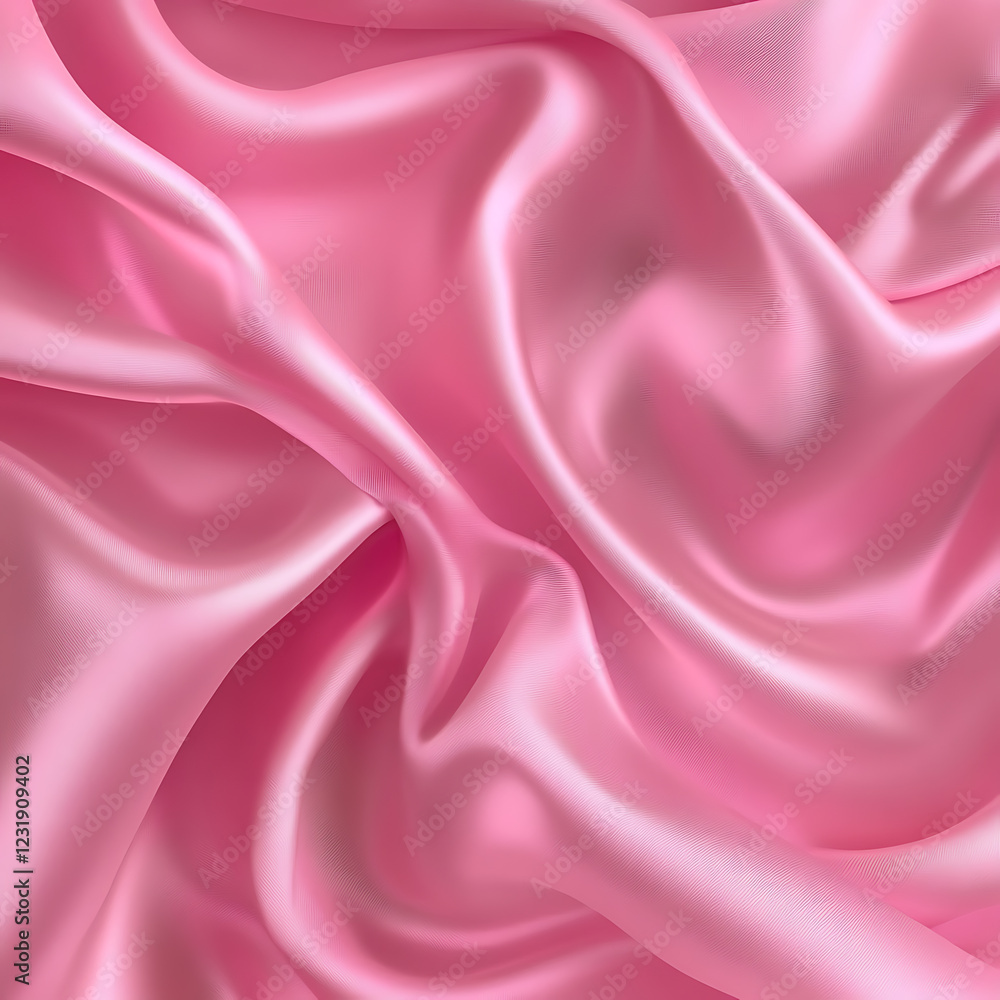 Fototapeta premium Pink silk satin background. Soft wavy folds on the fabric. Wedding, anniversary, valentine, love, tender, holiday, celebration, card. Beautiful pink abstract background with copy space for your design