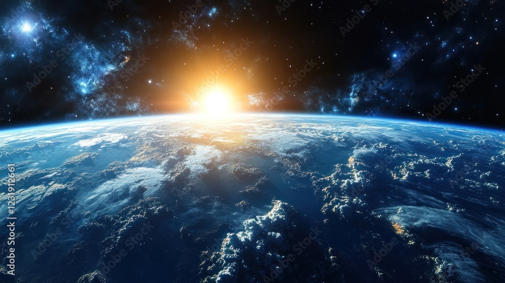 Fototapeta premium Sunrise Earth space view nebula background