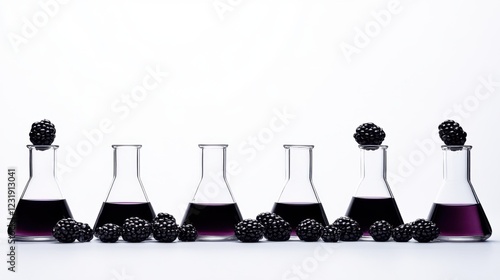 Obraz na płótnie Blackberries in scientific beakers for modern culinary experiment w salonie