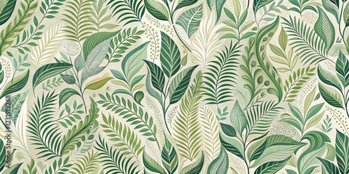 A Lush Garden of Verdant Foliage, Featuring an Array of Intricate Leaf Designs and Delicate Floral Accents, Creates a Serene and Elegant Botanical Tapestry