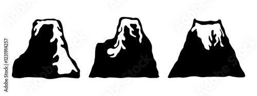 Black volcano. Flat volcanic eruption