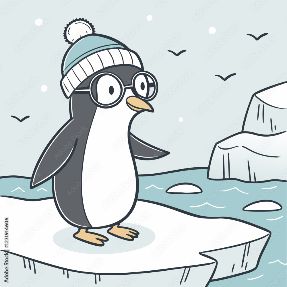 Obraz premium A penguin with a hat and glasses on his head