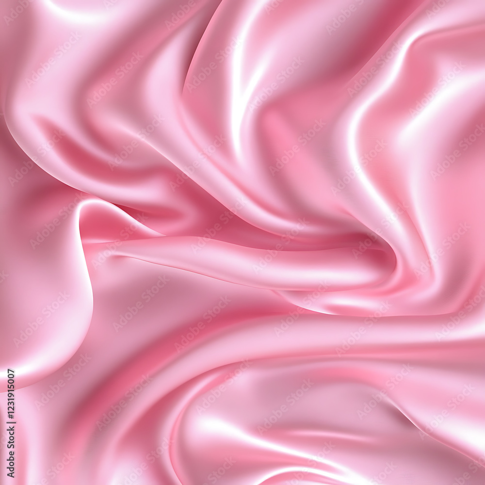 Fototapeta premium Pink silk satin background. Soft wavy folds on the fabric. Wedding, anniversary, valentine, love, tender, holiday, celebration, card. Beautiful pink abstract background with copy space for your design