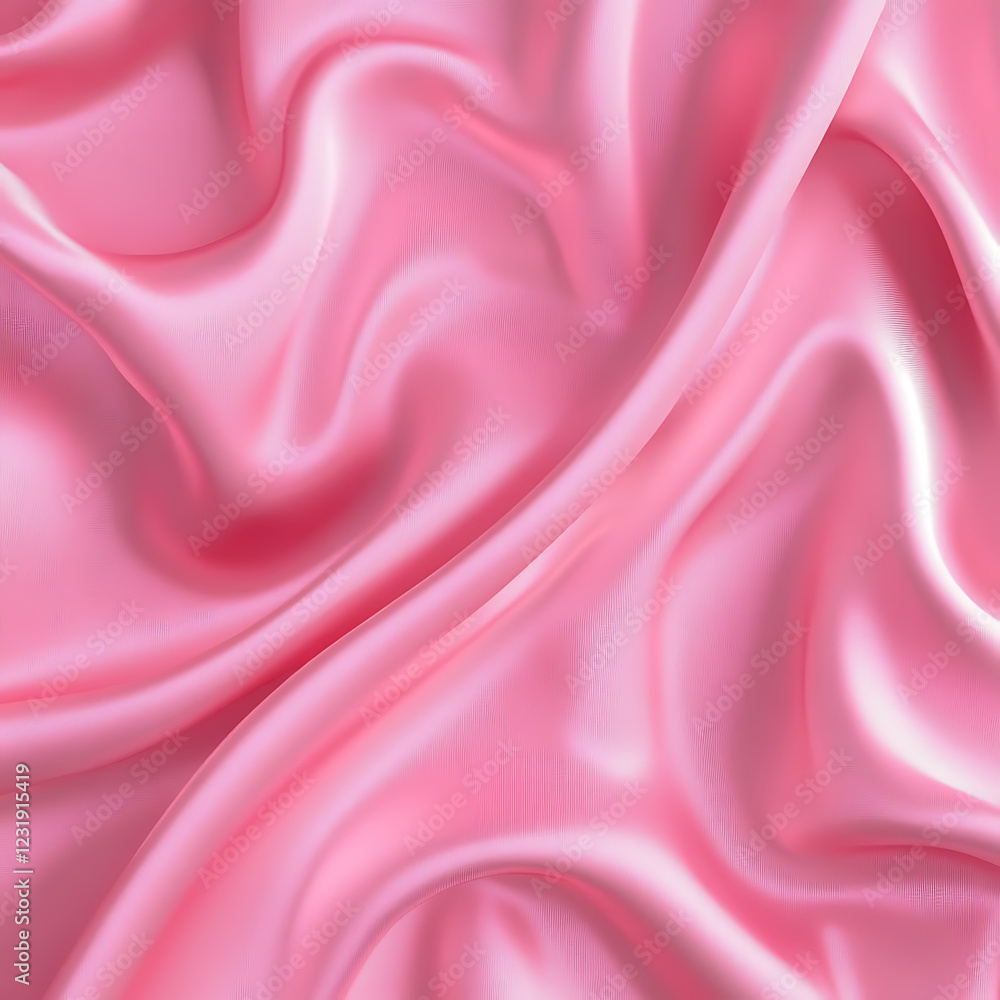 Fototapeta premium Pink silk satin background. Soft wavy folds on the fabric. Wedding, anniversary, valentine, love, tender, holiday, celebration, card. Beautiful pink abstract background with copy space for your design