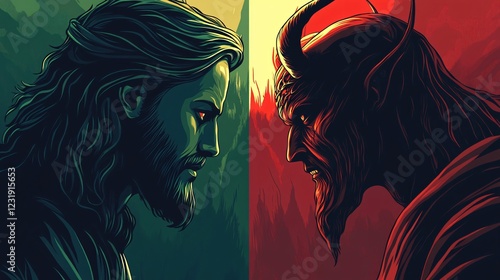 Epic Battle of Good Versus Evil: Powerful Digital Painting of Heroic and Villain Characters in Conflict