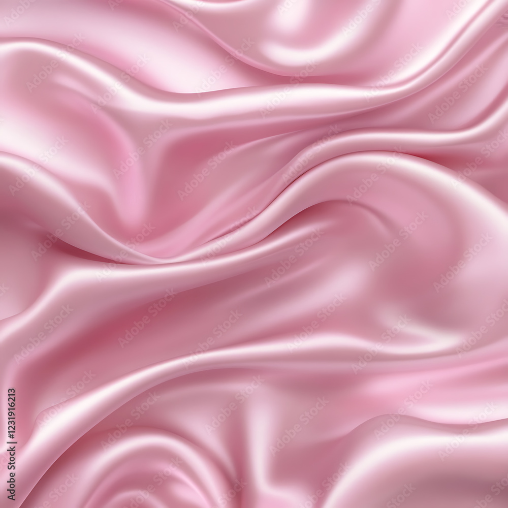 Fototapeta premium Pink silk satin background. Soft wavy folds on the fabric. Wedding, anniversary, valentine, love, tender, holiday, celebration, card. Beautiful pink abstract background with copy space for your design