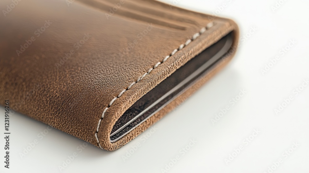 Close-up of a Brown Leather Wallet with Fine Stitching Details Close-up of a Brown Leather Wallet with Fine Stitching Details
