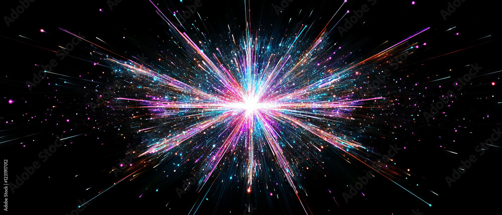 Fototapeta premium Dynamic geometric spark patterns with a central clear area on a black background