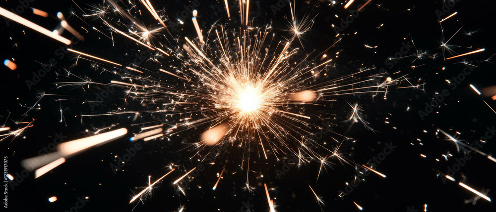 Obraz premium Sharp geometric spark patterns with a clear center on a dark background