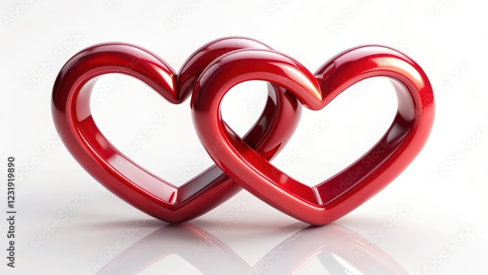 Two red hearts intertwined, forming a single symbol with smooth edges and a subtle shine Two red hearts intertwined, forming a single symbol with smooth edges and a subtle shine