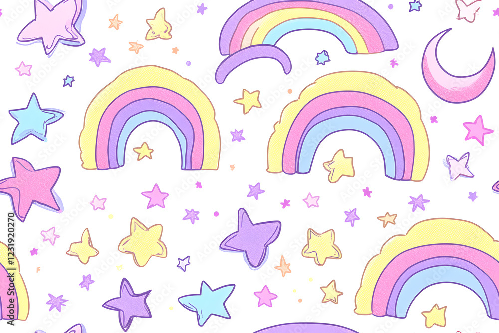 Starry night cartoon pattern with glowing celestial bodies Starry night cartoon pattern with glowing celestial bodies