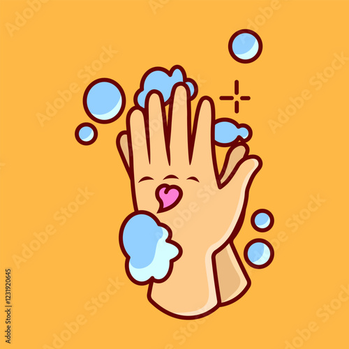 Washing Hand with Soap Vector Illustration Icon. Flat Cartoon Style