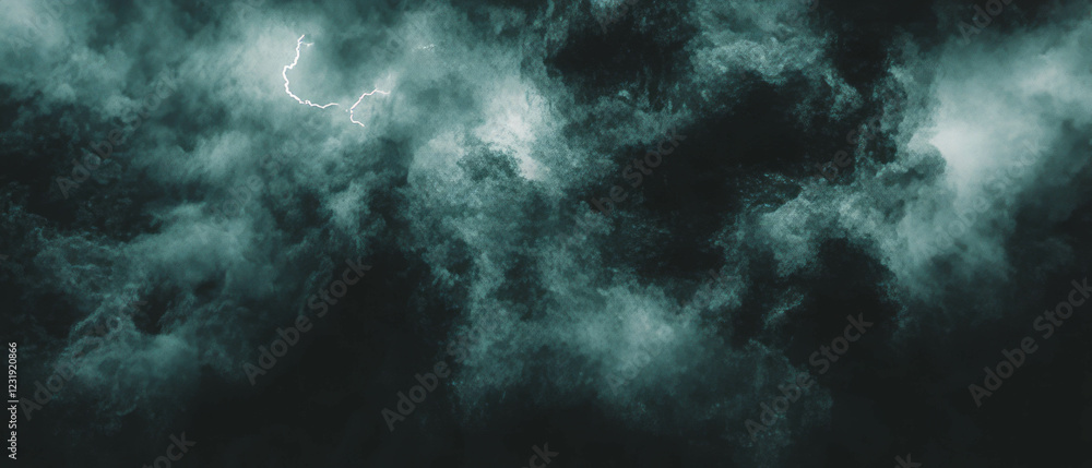 Fototapeta premium Dramatic smoke overlay with lightning in a dark urban cityscape background