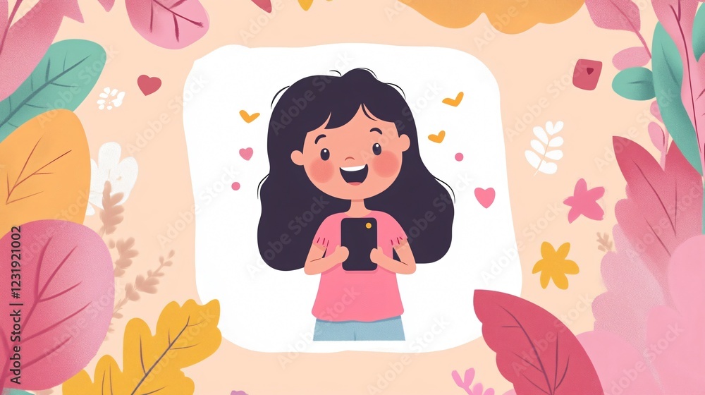 Happy Young Child Talking on Mobile Phone Illustration for Graphic Design Projects Happy Young Child Talking on Mobile Phone Illustration for Graphic Design Projects