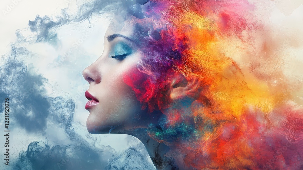 Futuristic Profile with Colorful Smoke and Artistic Swirls Futuristic Profile with Colorful Smoke and Artistic Swirls