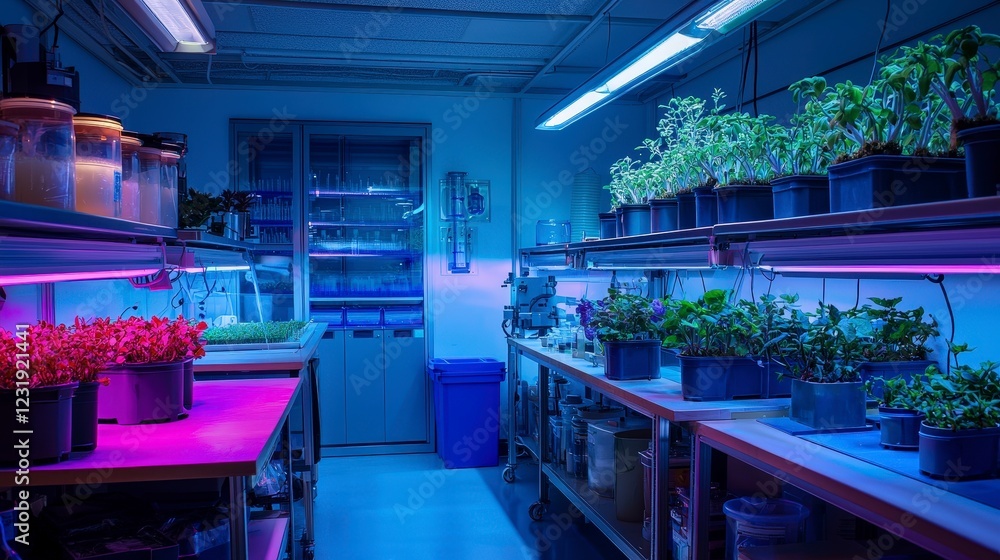 Futuristic Laboratory with Vibrant Greenery and Innovative Tools Futuristic Laboratory with Vibrant Greenery and Innovative Tools
