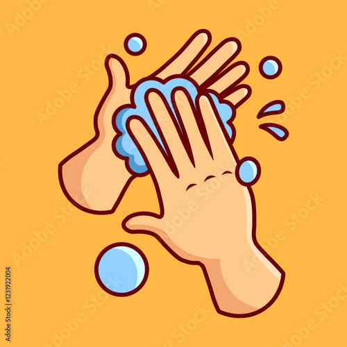 Washing Hand with Soap Vector Illustration Icon. Flat Cartoon Style