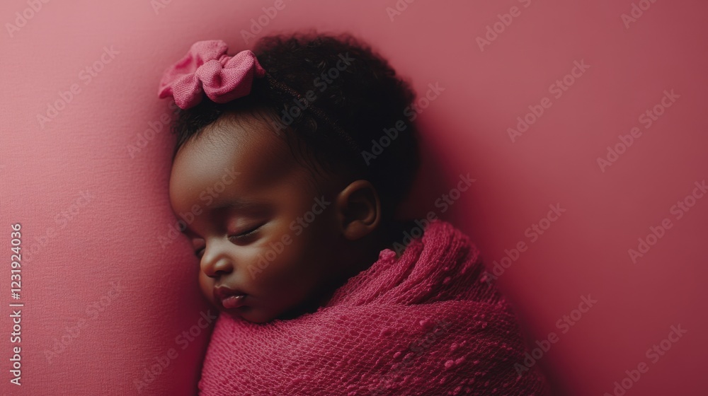 Sleeping baby portrait in pink blanket headband Sleeping baby portrait in pink blanket headband