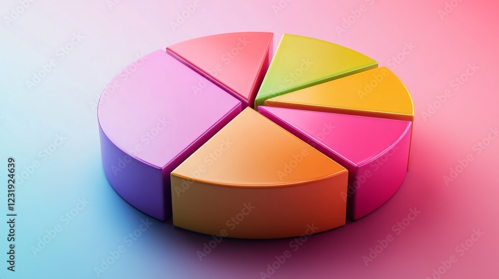 Fototapeta premium A colorful D pie chart with individual segments floating in mid-air, surrounded by a soft glow, symbolizing financial data distribution