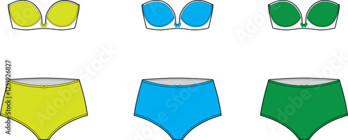 Stylish Lingerie Set Designs: Yellow, Blue, Green Bra and High-Waisted Briefs