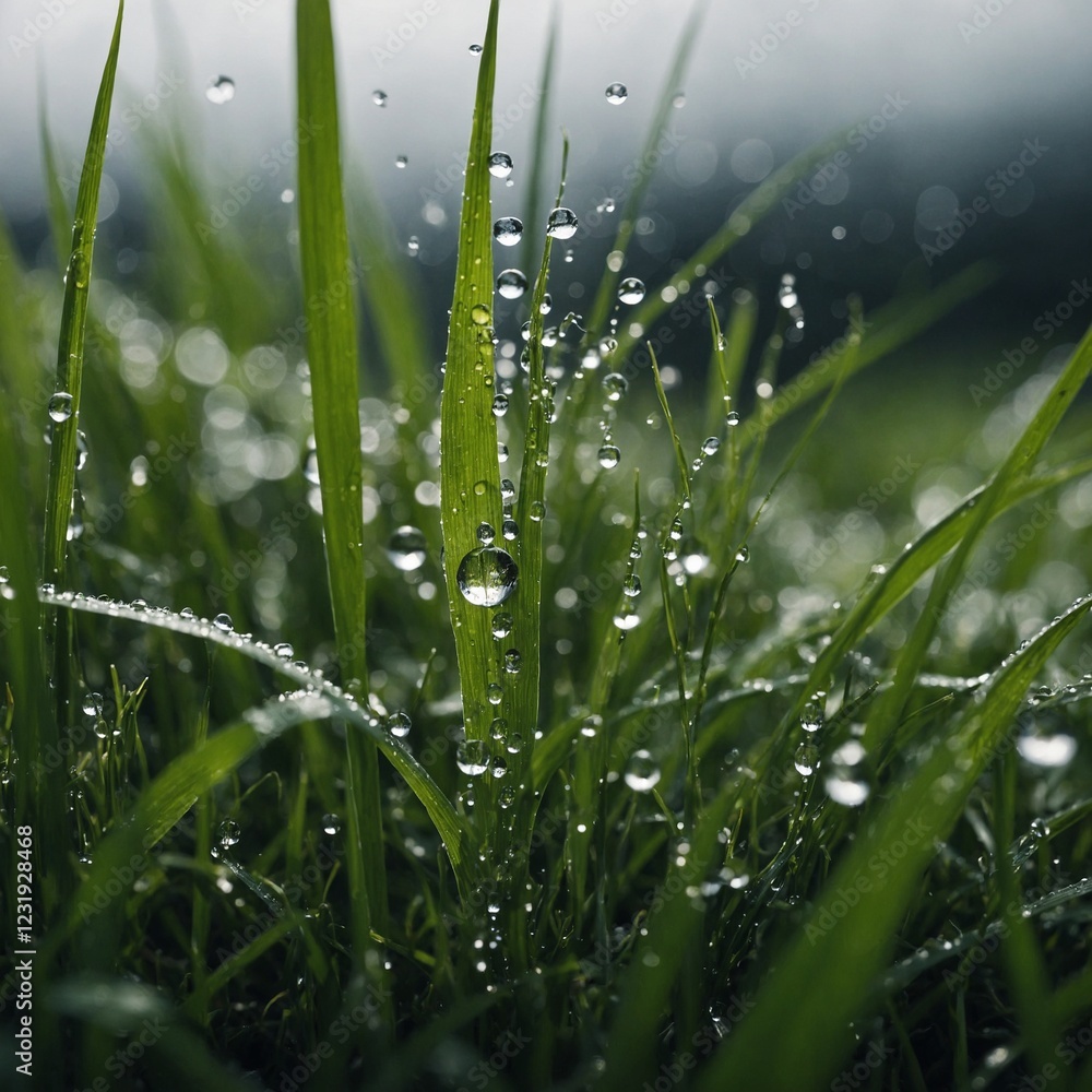 A single blade of grass with tiny droplets of water. A single blade of grass with tiny droplets of water.