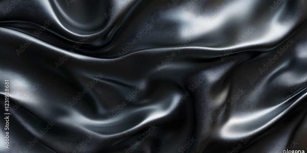 Obraz premium Black silk fabric waves, close-up texture. Design background
