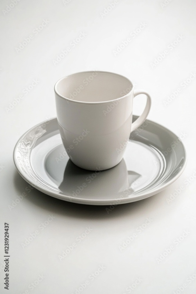 A white cup and saucer sit on a plate, perfect for serving tea or coffee A white cup and saucer sit on a plate, perfect for serving tea or coffee