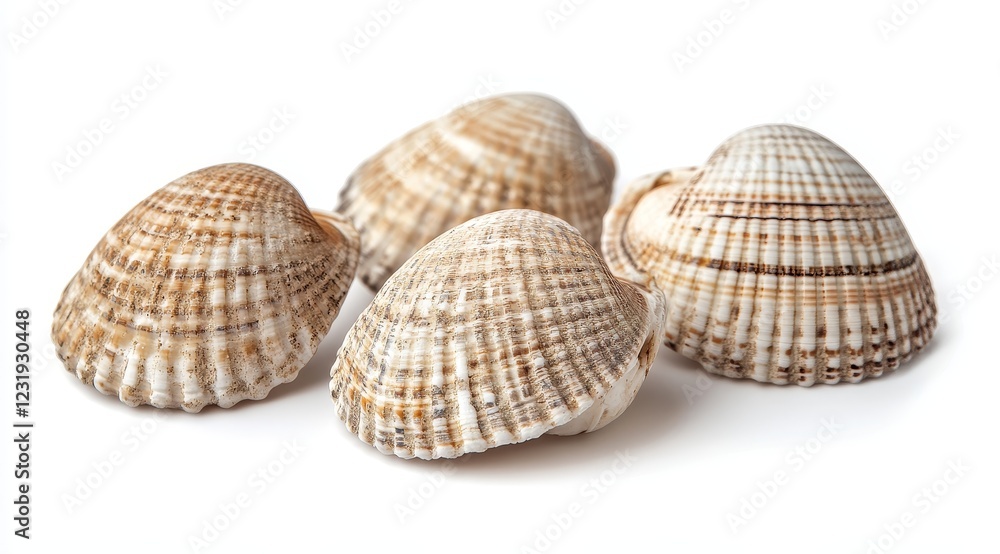 Four cockle shells isolated on white background. Four cockle shells isolated on white background.