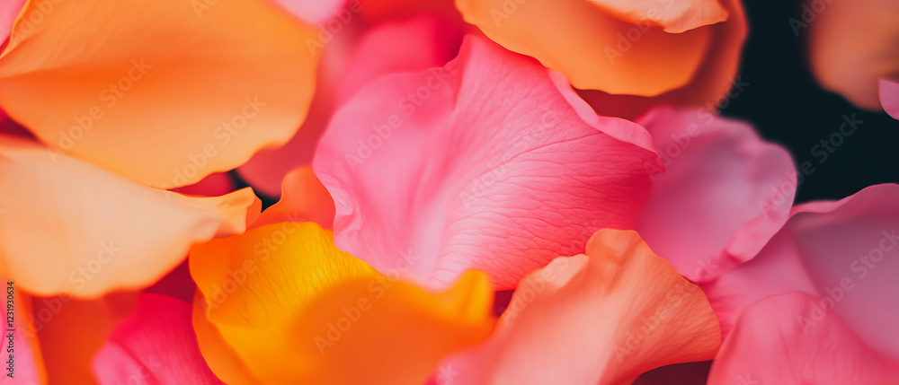 Vibrant colorful petals on a dark background with space for custom text presentation Vibrant colorful petals on a dark background with space for custom text presentation