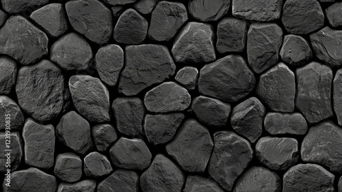 A textured background of dark stones arranged irregularly, creating a natural and rugged appearance.