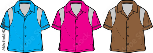 Three Stylish Short Sleeve Bowling Shirts Design Template