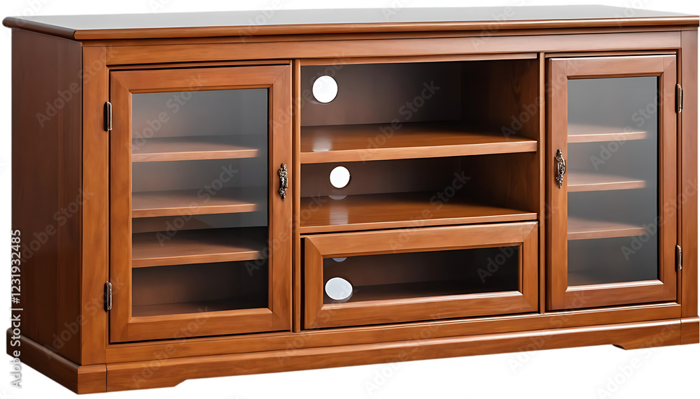 Wooden TV Stand Media Console with Glass Doors
