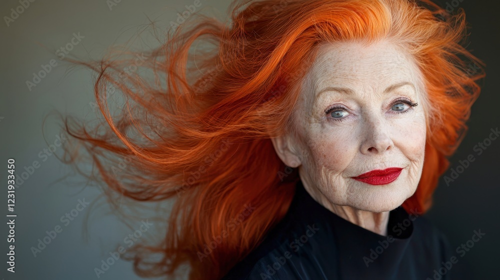 Elegant Senior Woman with Vibrant Red Hair and Bold Makeup Portrait Elegant Senior Woman with Vibrant Red Hair and Bold Makeup Portrait